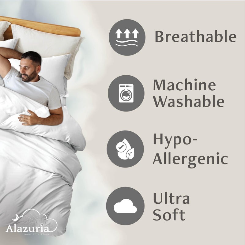 ALAZURIA Queen Size Duvet Cover - 3 Piece Bedding Set (1 Duvet Cover & 2 Pillow Shams) Soft Double Brushed Comforter Cover w/Zipper Closure & Corner Ties - No Comforter (90" X 90", White) - Image 3